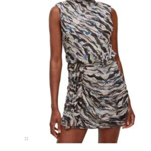 All Saints Sz 8 Lillita Mini Dress Padded Shoulders Split Back Ruched NEW